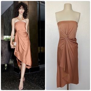 A.L.C. Roya Satin Twist Waist Strapless Knot Dress in Rose